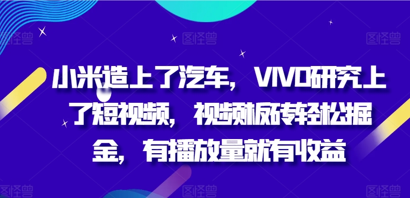 小米造上了汽车，VIVO研究上了短视频，视频板砖轻松掘金，有播放量就有收益-米落轻创