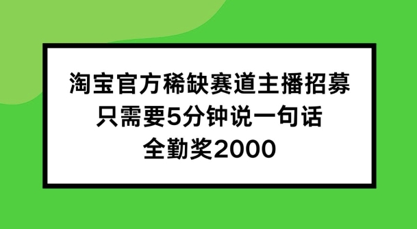 淘宝官方稀缺赛道主播招募 ，只需要5分钟说一句话， 全勤奖2000【揭秘】-米落轻创