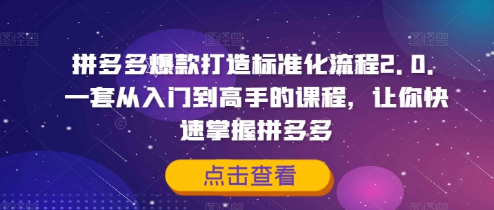 拼多多爆款打造标准化流程2.0，一套从入门到高手的课程，让你快速掌握拼多多-米落轻创