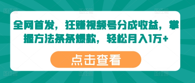 全网首发，狂赚视频号分成收益，掌握方法条条爆款，轻松月入1万+-米落轻创