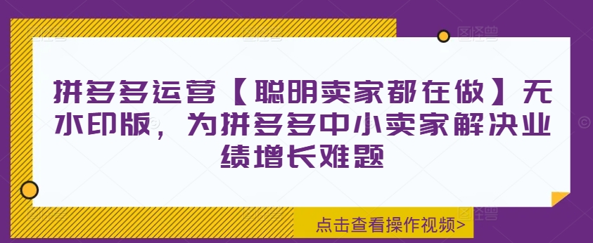 拼多多运营【聪明卖家都在做】无水印版，为拼多多中小卖家解决业绩增长难题-米落轻创