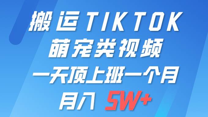 一键搬运TIKTOK萌宠类视频 一部手机即可操作 所有平台均可发布 轻松月入5W+-米落轻创