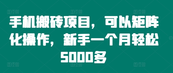 手机搬砖项目，可以矩阵化操作，新手一个月轻松5000多-米落轻创
