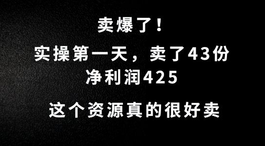 这个资源，需求很大，实操第一天卖了43份，净利润425【揭秘】-米落轻创