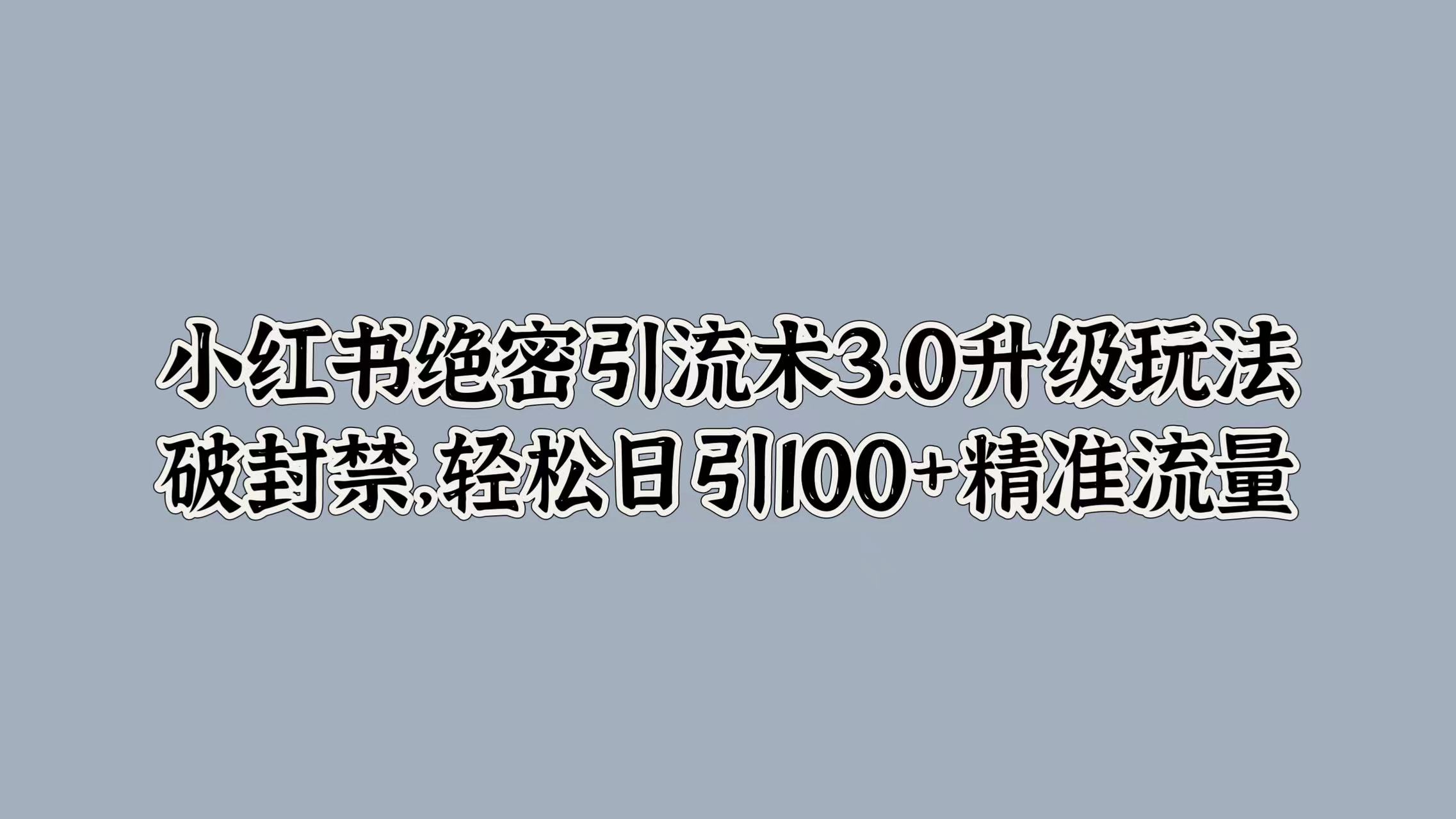 小红书绝密引流术3.0升级玩法，破封禁，轻松日引100+精准流量-米落轻创