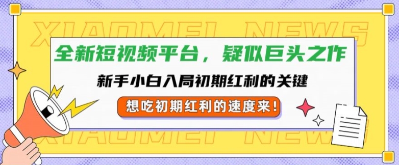 全新短视频平台，新手小白入局初期红利的关键，想吃初期红利的速度来-米落轻创
