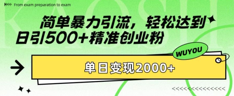 简单暴力引流，轻松达到日引500+精准创业粉，单日变现2k【揭秘】-米落轻创