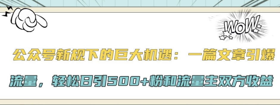 公众号新规下的巨大机遇：一篇文章引爆流量，轻松日引500+粉和流量主双方收益-米落轻创