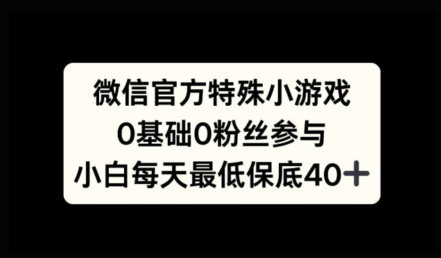 微信官方特定小游戏，0基础0粉丝，小白上手每天最少保底40+-米落轻创