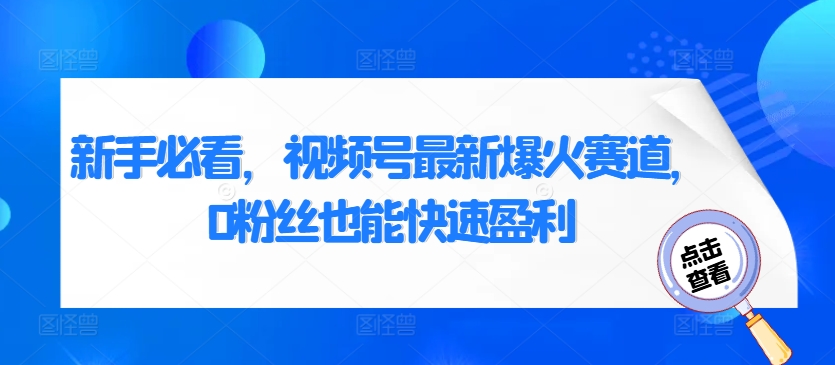 新手必看，视频号最新爆火赛道，0粉丝也能快速盈利-米落轻创