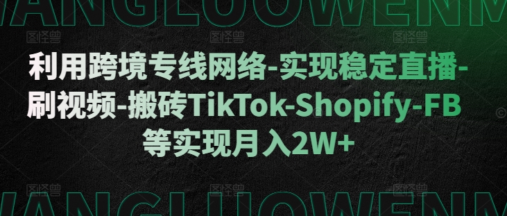 利用跨境专线网络-实现稳定直播-刷视频-搬砖TikTok-Shopify-FB等实现月入2W+【揭秘】-米落轻创